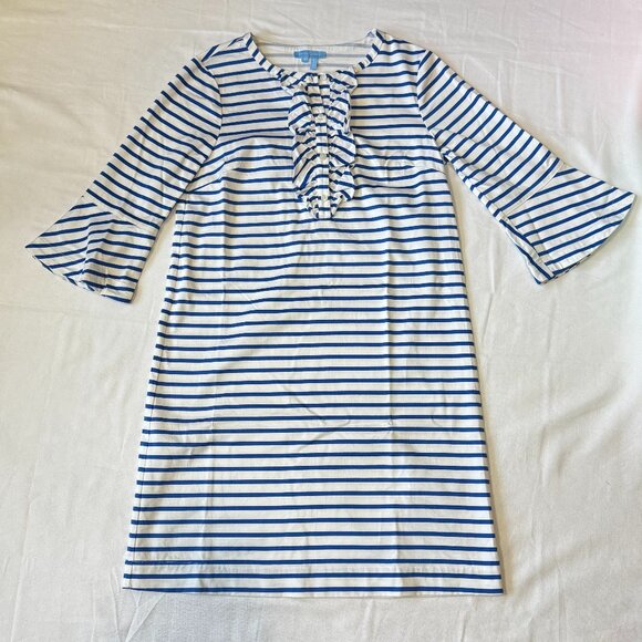 Draper James Dresses & Skirts - Draper James Blue Stripe Ruffle Shift Dress Bell Sleeve Size 4 Nautical Preppy